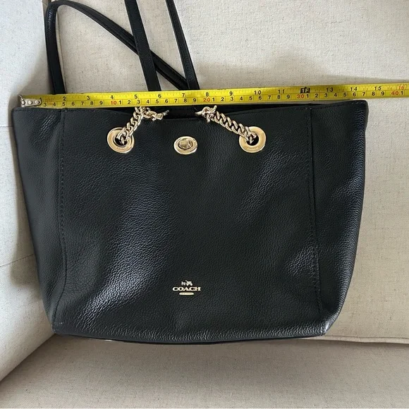 Coach Black Pebbled Leather Tote with Chain Straps - Picture 5 of 12